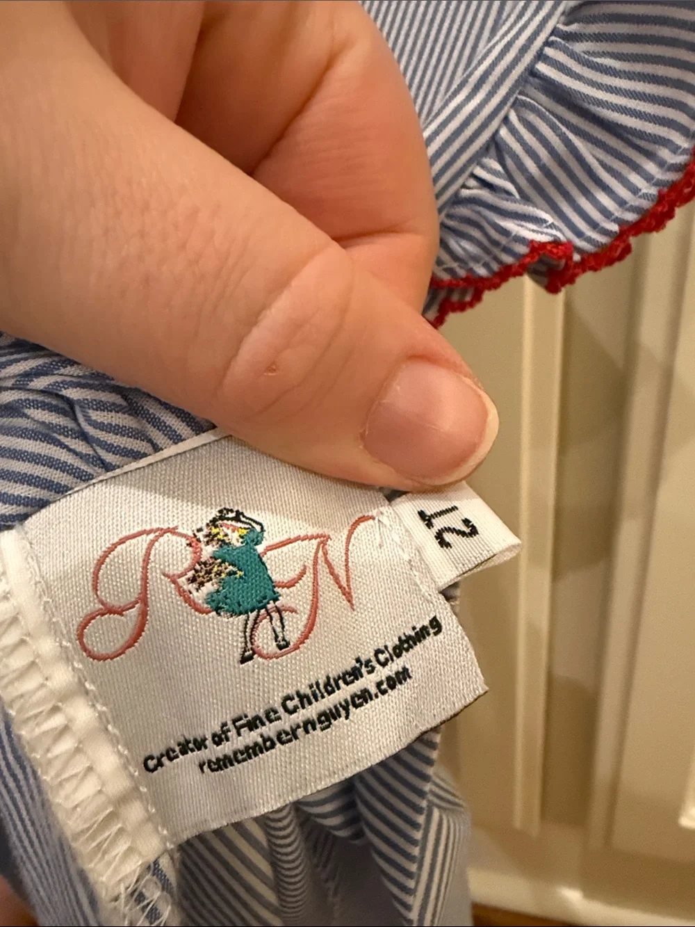 Remember Nguyen Blue & White Pinstripe Lobster Nautical Smocked Dress